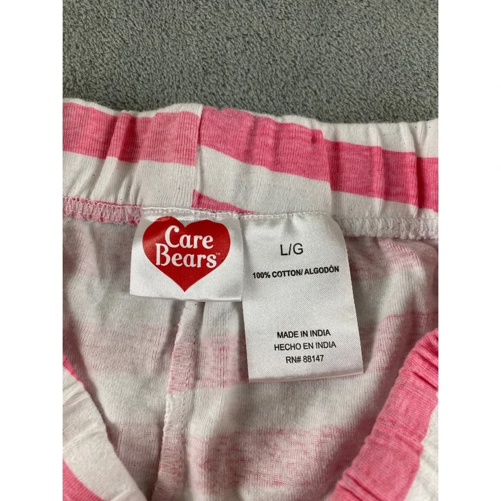 Care Bears Kids‎ Pajama Pants Pink White Striped Cotton Lounge Bottoms Large L/G